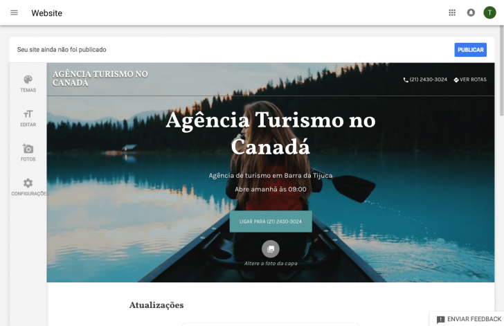 Site de exemplo, criado no Google Meu Negócio