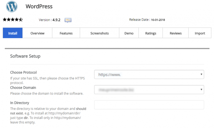 Configurações básicas do WordPress no Softaculous