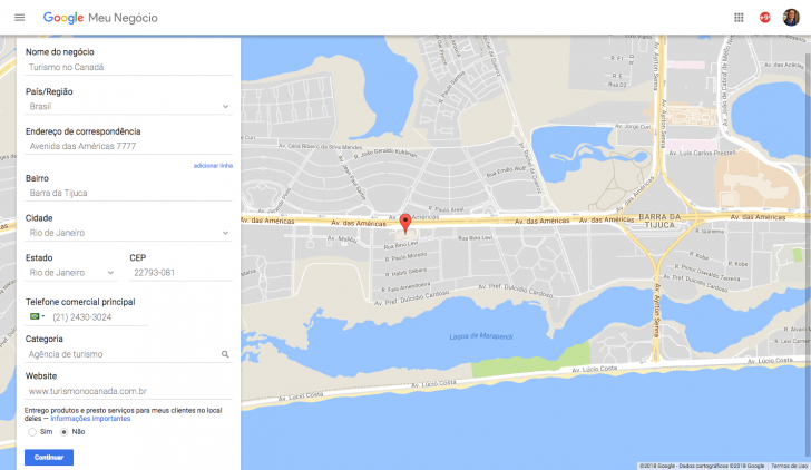 Etapa 1 do cadastro da empresa na ferramenta