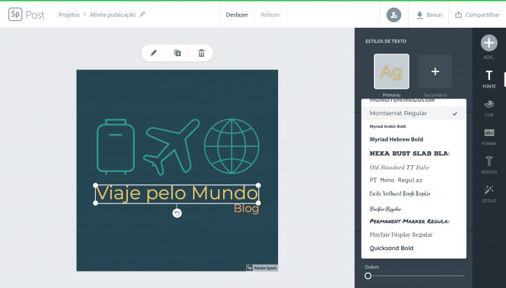  Ao clicar no texto, é possível mudar seu estilo