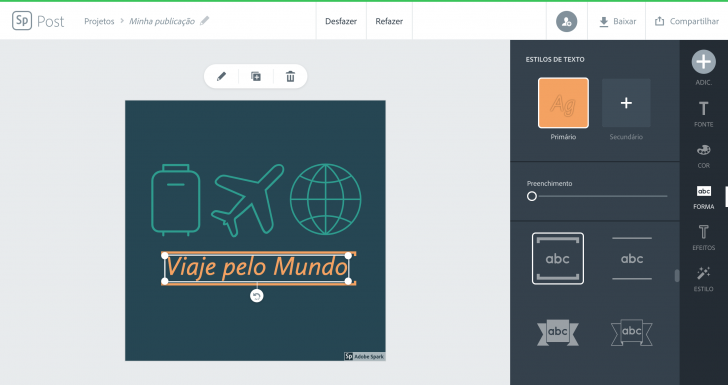 É possível aplicar formas e estilos diferentes ao texto