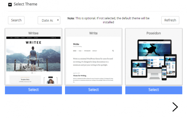 Temas WordPress disponíveis no Softaculous