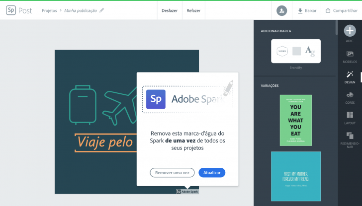 É possível remover a marca d’água da Adobe Spark mesmo na versão gratuita