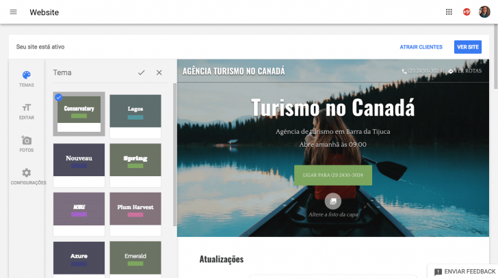 Editor do site no Google Meu Negócio