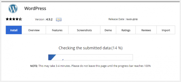 Barra de progresso da instalação do WordPress