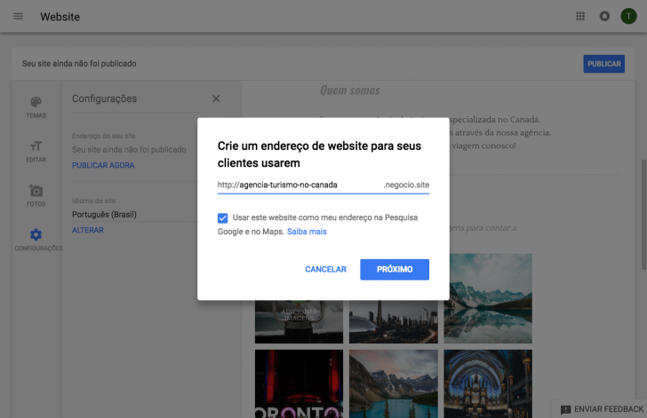 Definição do endereço do site
