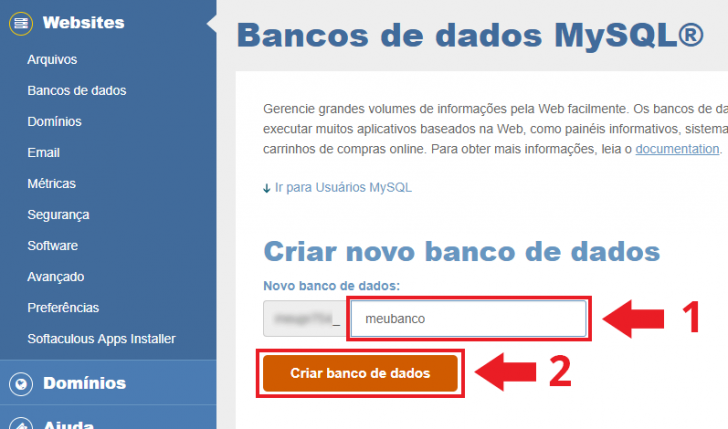 Criação do banco de dados no cPanel