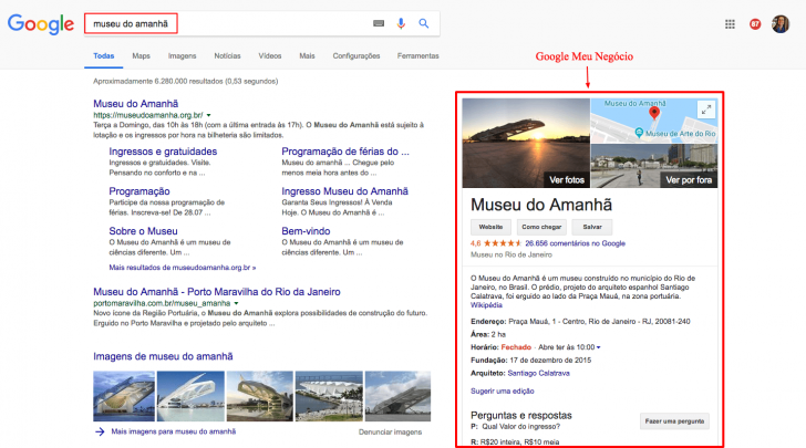 Resultado Google Meu Negócio na Pesquisa Google