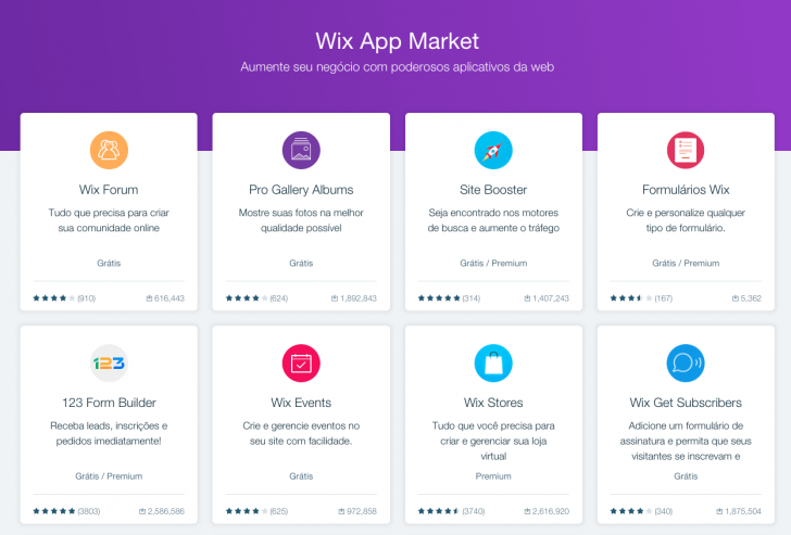 Mais de 300 aplicativos fazem parte do Wix App Market