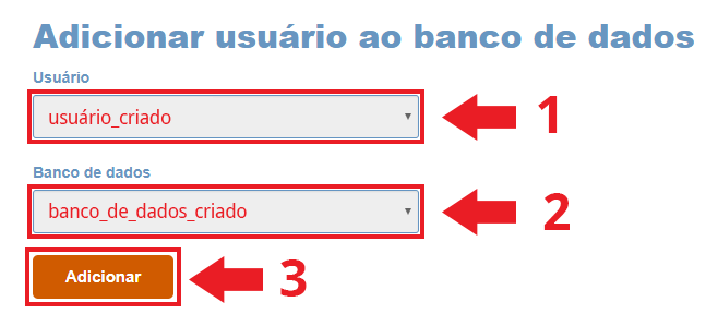 Tela para associar um usuário ao banco de dados