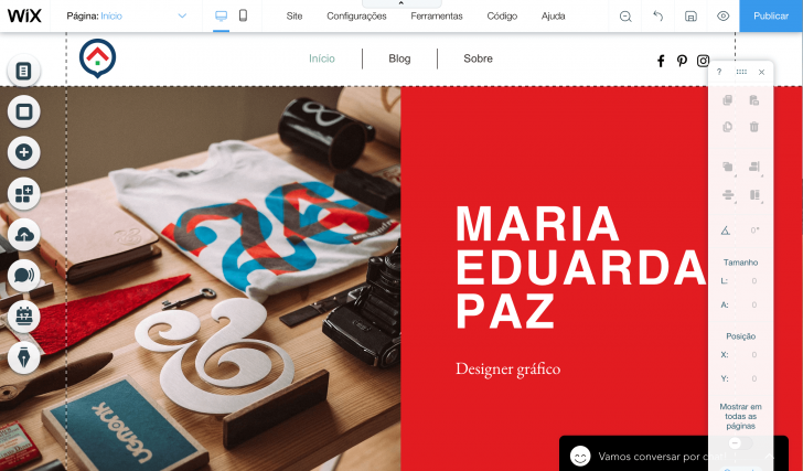 Painel do Editor Wix