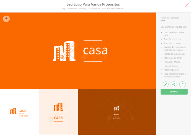 Etapa de definição das opções de logo, como fonte e cores