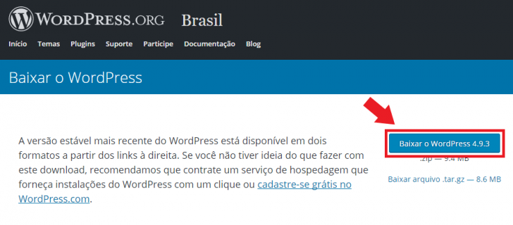 Página de download do WordPress