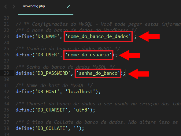 Edição do arquivo wp-config.php