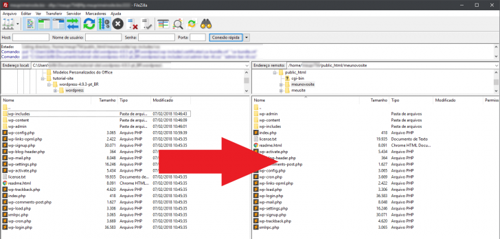 Programa de FTP utilizado para a transferência de arquivos