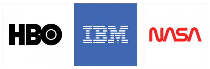 Logotipos da HBO, IBM e Nasa