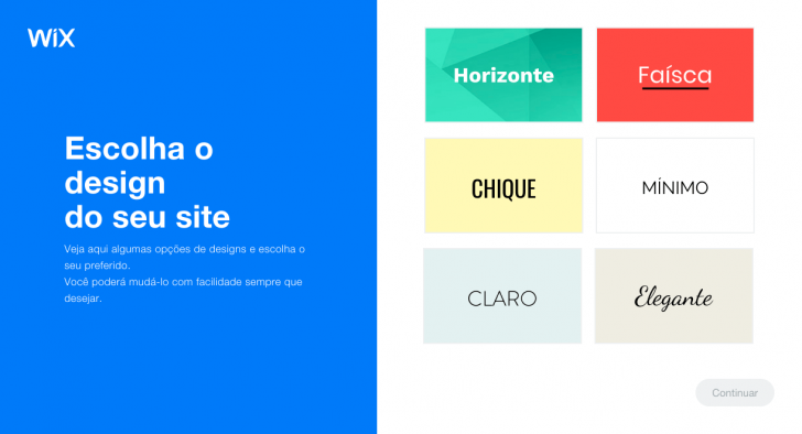 Seleção do design do site no ADI Wix