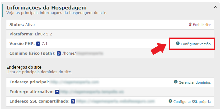 Alteração da versão do PHP no painel da Locaweb