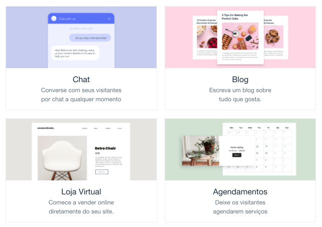 Aplicativos disponíveis no ADI Wix