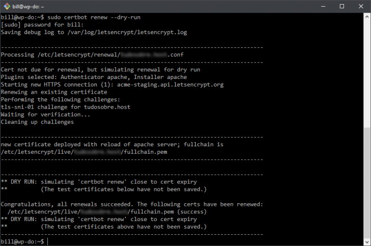 Verificando a auto renovação do certificado SSL Let