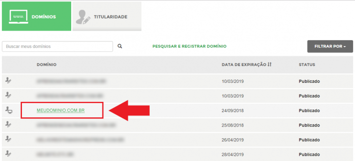 Seleção de domínios no Registro.br