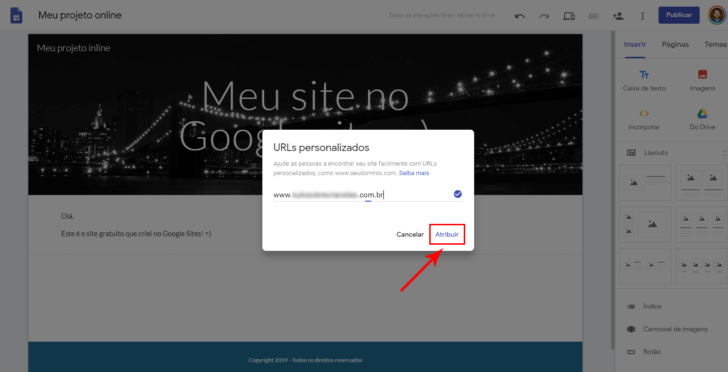 Atribuindo um domínio personalizado no Google Sites