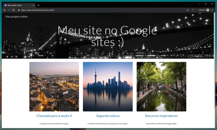 Site publicado com um endereço personalizado e certificado SSL no Google Sites