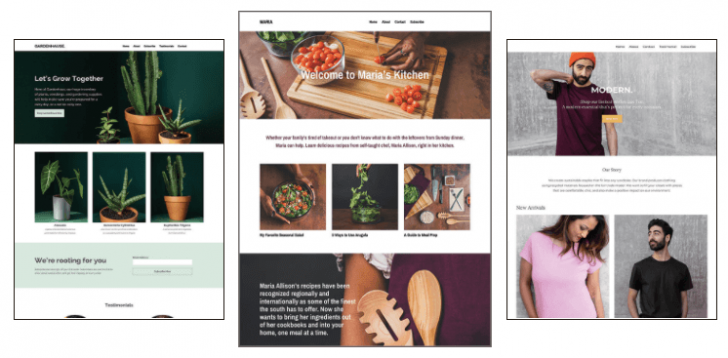 Exemplos de sites criados pela ferramenta da Mailchimp