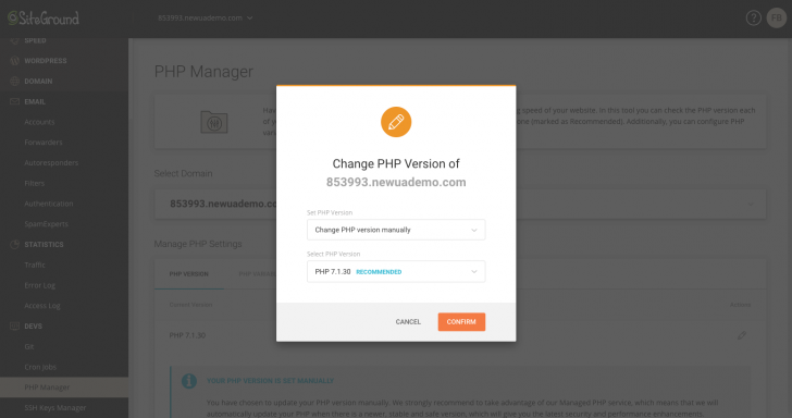 Ferramenta para alterar a versão do PHP no novo painel da SiteGround