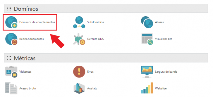 Link para inserir domínios complementares na GoDaddy