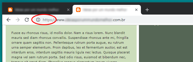 O ícone “i” é exibido ao lado do endereço da página