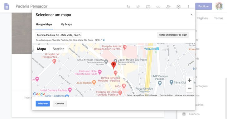 Insira o endereço no mapa para que ele apareça no site