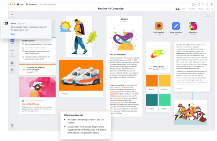 O Milanote permite inserir e organizar conteúdos diversos
