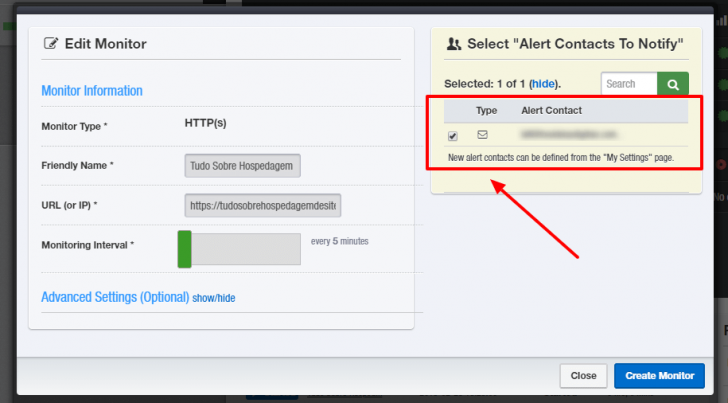 Área para seleção do envio de notificações