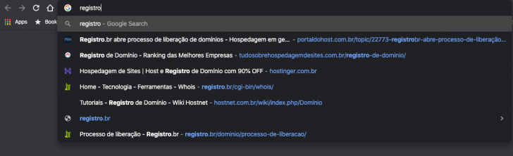 Favicon é exibido na lista de navegação do Chrome