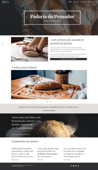 Página inicial do site fictício da padaria