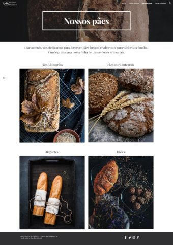 Página de produtos do site fictício da padaria