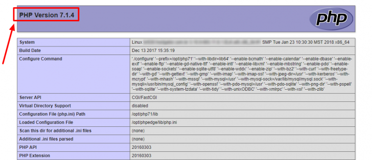 Exemplo do comando phpinfo()