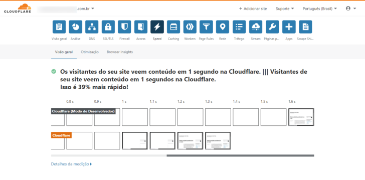 A seção Speed traz informações e recursos sobre a velocidade do carregamento das páginas