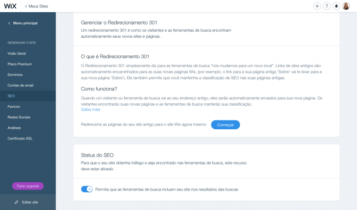 Painel Wix - Seção SEO