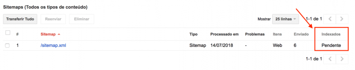Seção de sitemaps do Search Console (versão clássica)