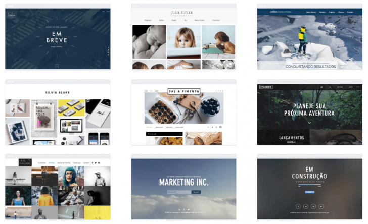 Exemplos de temas disponíveis pelo Editor Wix