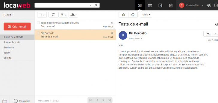 Webmail incluído na hospedagem Locaweb
