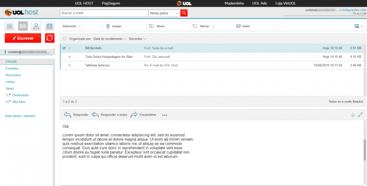 Webmail incluído na hospedagem UOL Host