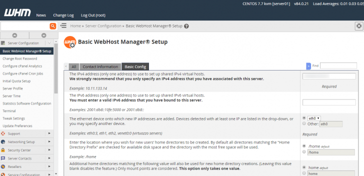 Configuração básica do servidor