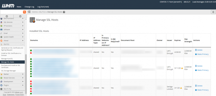 Gerenciamento dos certificados SSL presentes no servidor