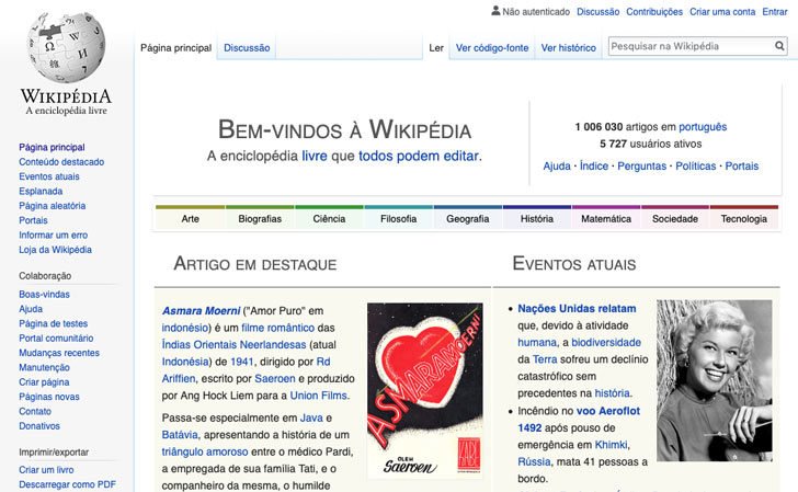 Página inicial do site br.wikipedia.org