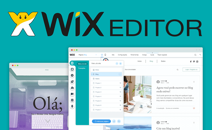 Montagem da tela de edição do Wix Editor
